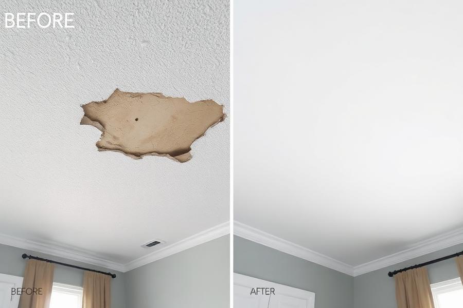 Artex ceiling over-skim · Woolton